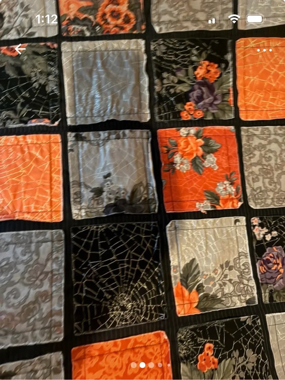 Orange and Black Patchwork Quilt - Floral Checkered Bedspread